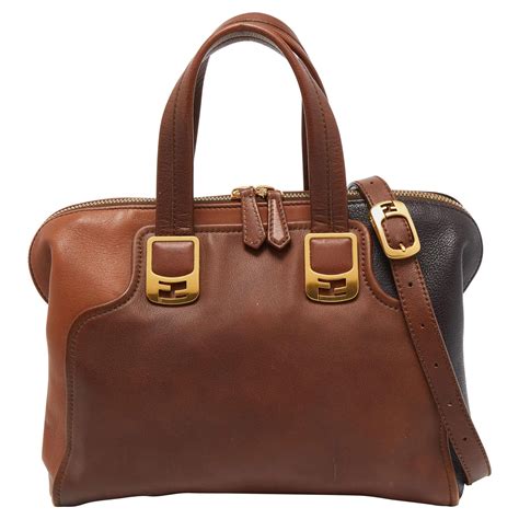 Fendi Two Tone Brown Leather Chameleon Satchel 